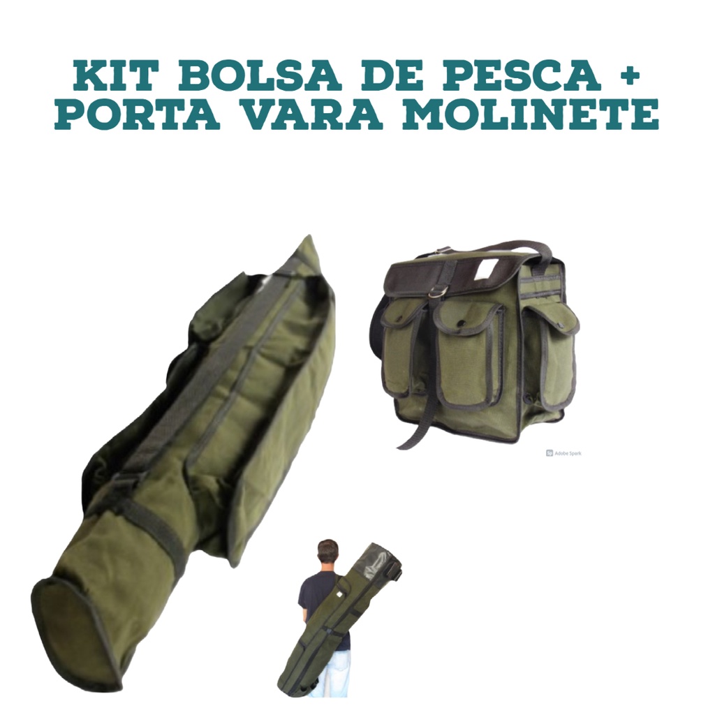 Kit bolsa de pesca e porta vara molinete fabricado em lona impermeável