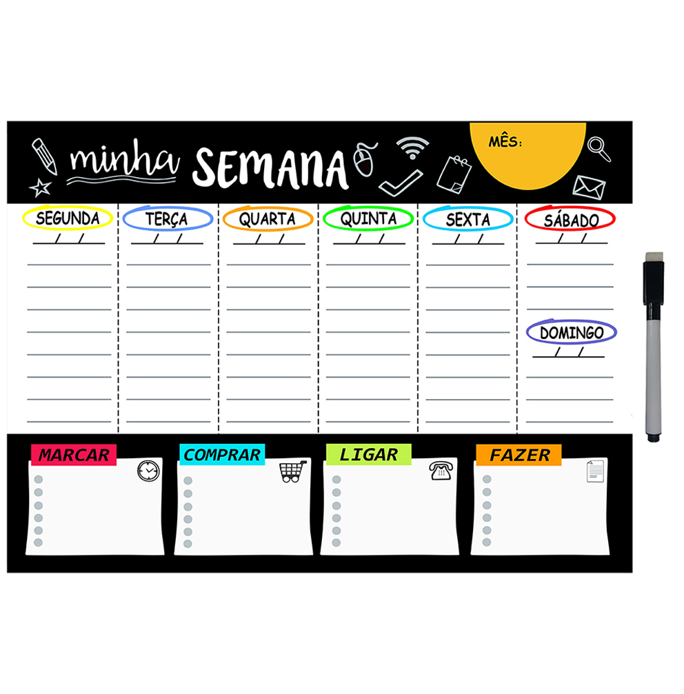 Quadro Planejador de Metal Semanal 29x40cm + Caneta em Oferta na Shopee