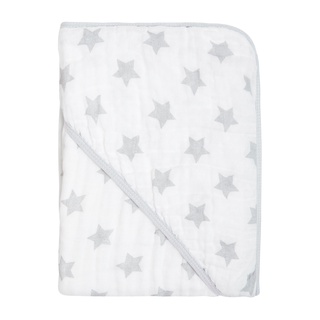 Toalha Fralda Papi Soft Com Capuz Bebê Estampada Estrela Super Luxo Tripla Camada Dupla
