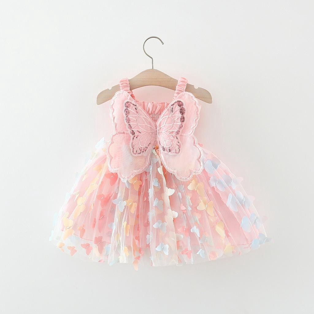 Vestido Tipo Estilingue Borboleta 2025 Para Bebês Meninas De Festa De Princesa Rosa 0-3 An...
