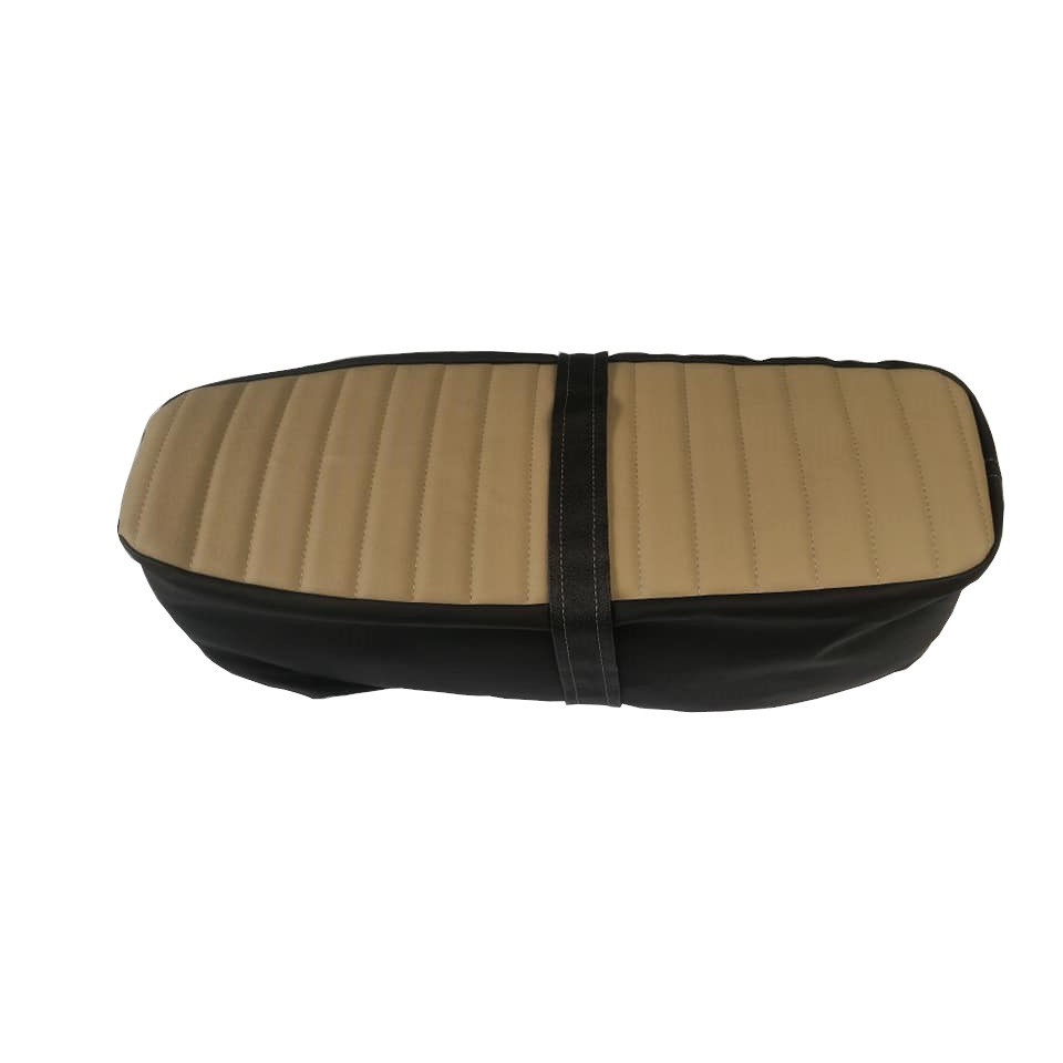 Capa De Banco Café Racer No Modelo Listrado Bege com Preto Com Cinta - Cb 400 / Cb 450 / Cg 125 82 Bolinha / Cg 125 De 83 a 89 / Chopper 150 / Intruder 125 / Intruder 250 / Ml 125 De 83 a 89 / Turuna De 83 a 89