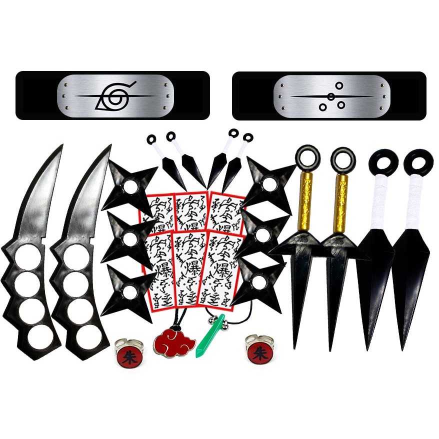 Kit Kunai Naruto Anel Shuriken Bandana Cosplay Top Premium