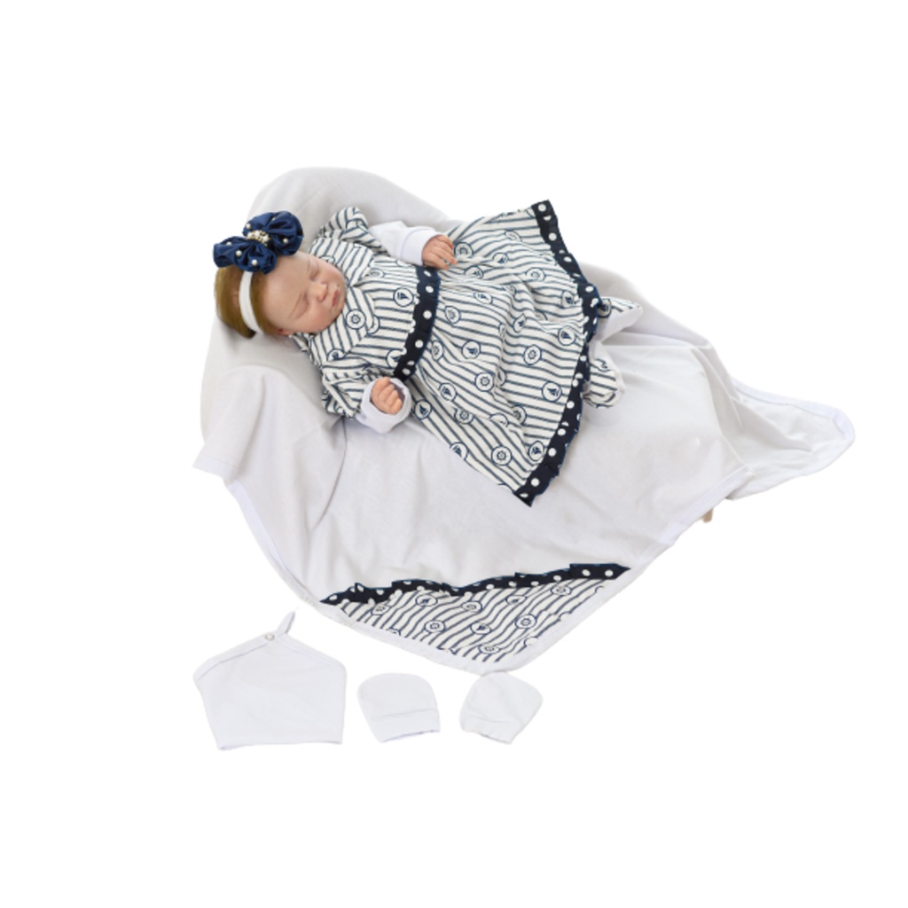 Saída de Maternidade com Vestido para Menina com Faixa de Cabelo Naninha 6 Peças Maju Roupa de Bebe
