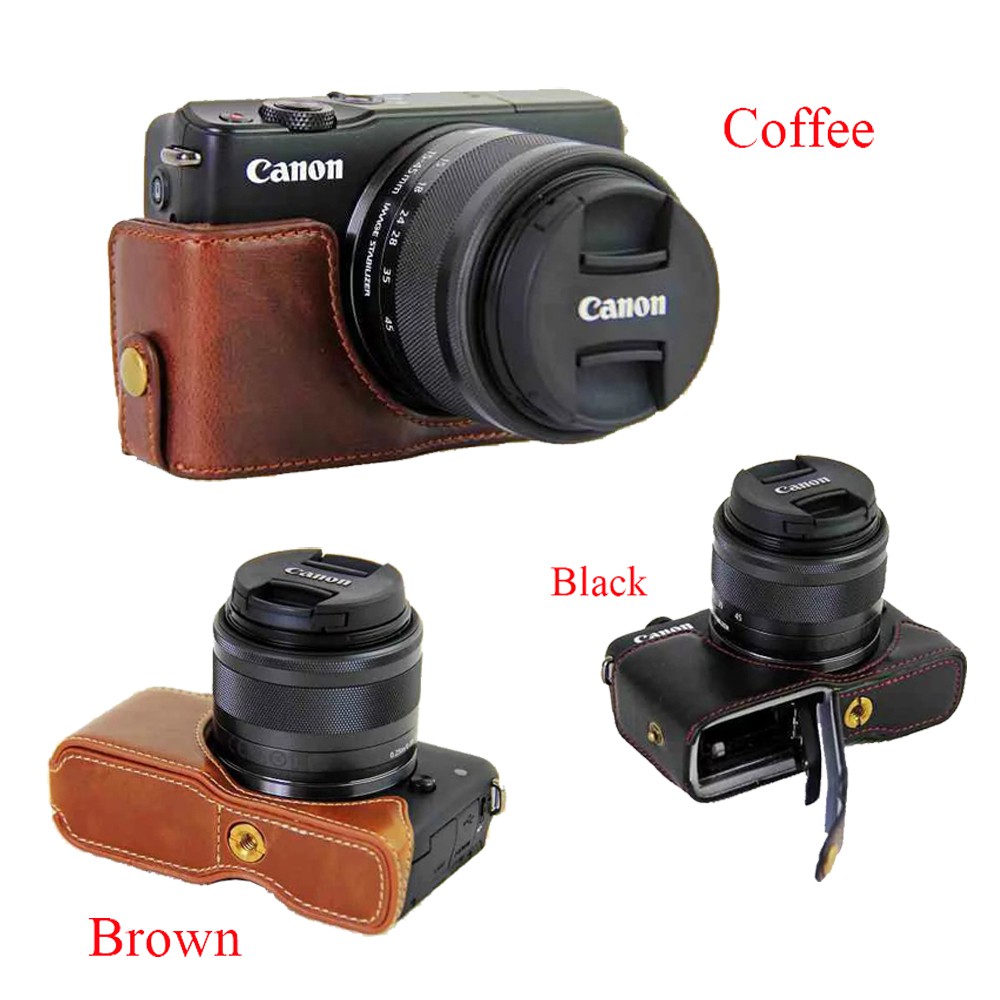 Conjunto De Capa De Câmera De Meio Corpo De Couro PU Para Canon EOS M10/M100/M200