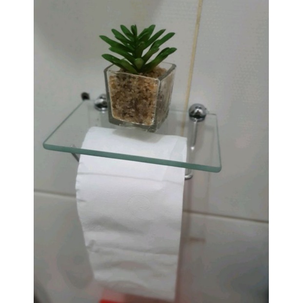 Papeleira Porta Papel Higiênico Com Prateleira Vidro Para Celular ou Decoração - Banheiro