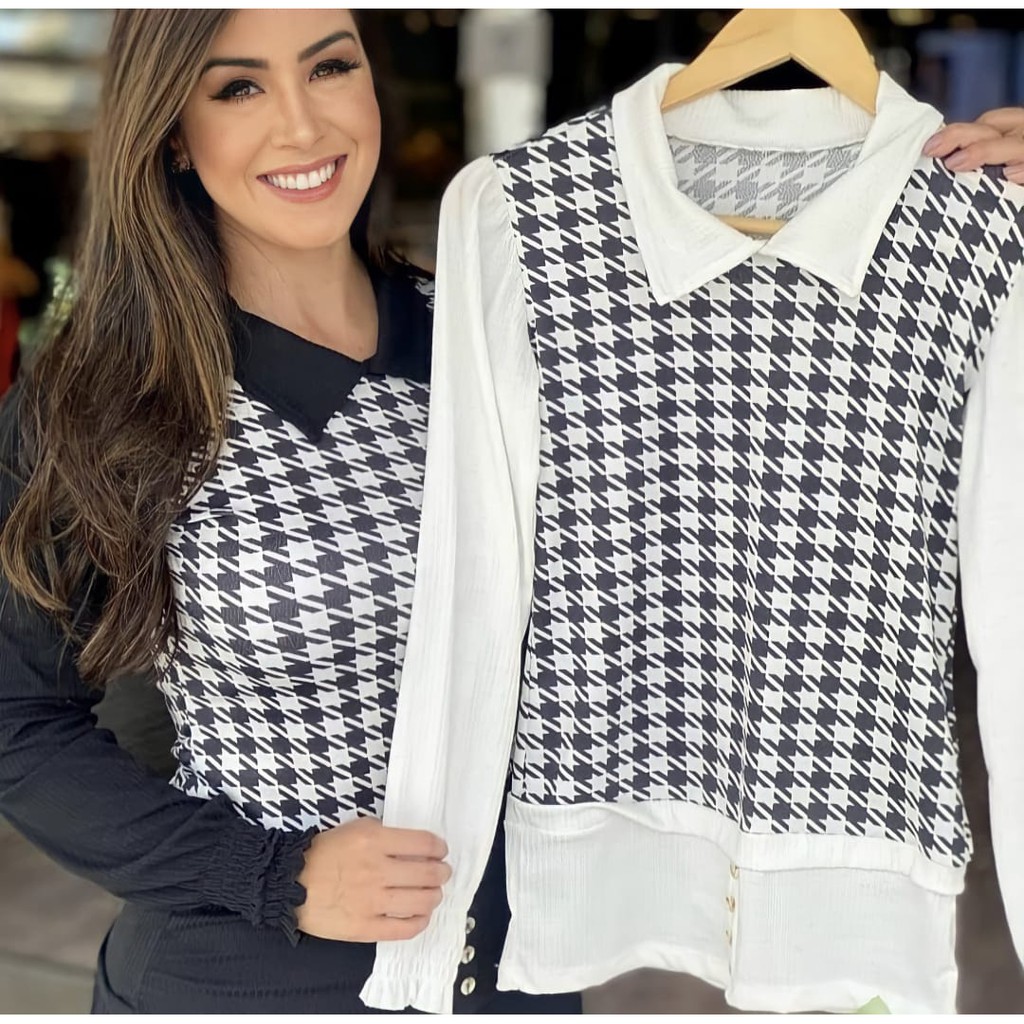 Blusa Feminina de Frio Detalhe Colete 2 em 1 Manga longa
