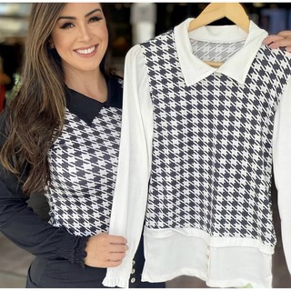 Blusa Feminina de Frio Detalhe Colete 2 em 1 Manga longa