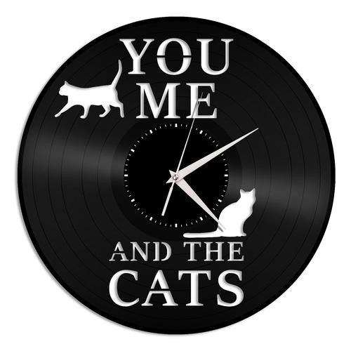 Você, eu e Gatos - Relógio Disco De Vinil Decoração