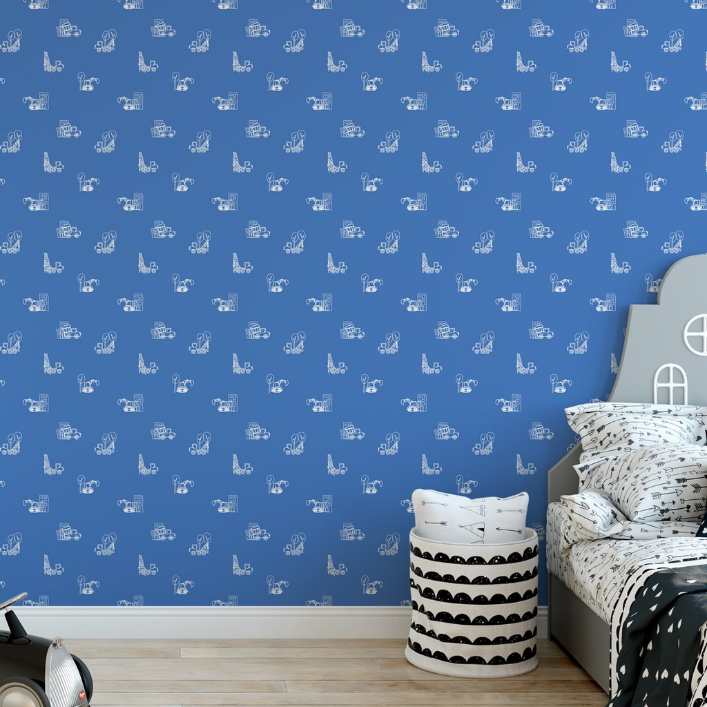 Papel de Parede Infantil Carrinhos Fundo Azul Escuro - Has#Tag - Rolo com 10 Metros - Vinílico - Rolo com 10 Metros - Cobre aproximadamente 4,5 m2