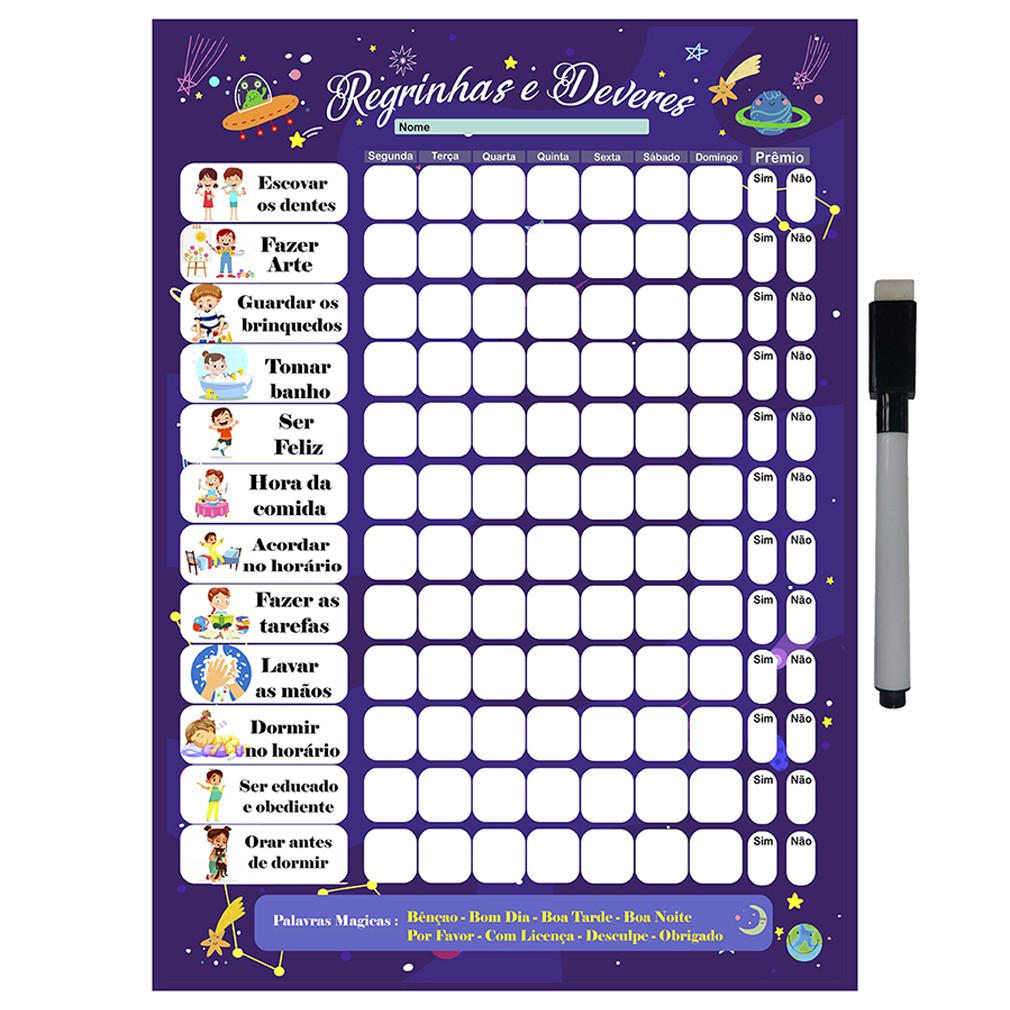 Quadro do Incentivo de Metal Semanal 26x20cm + Caneta