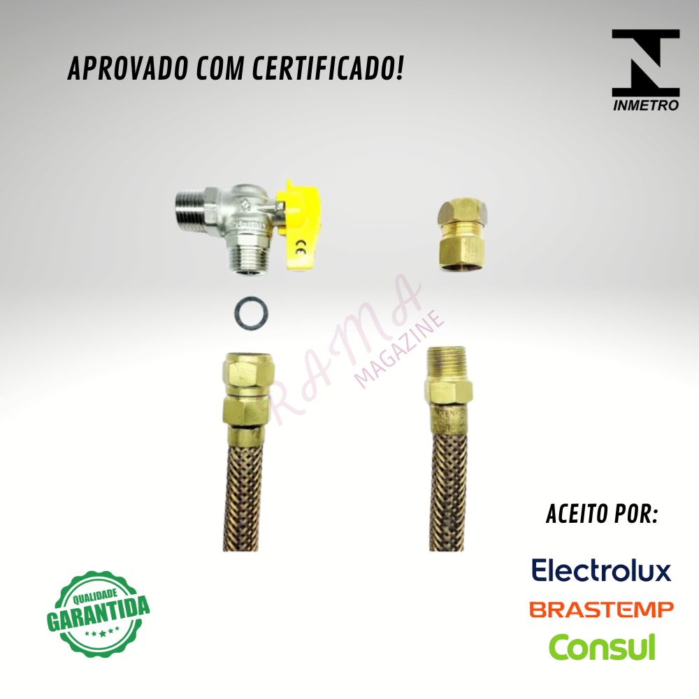 Kit Instalação P/ Fogões Gás GN Natural Flexível 1,00m