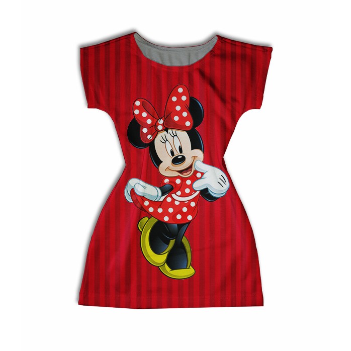 Vestido Estampado Adulto ou Infantil - Minnie Vermelha