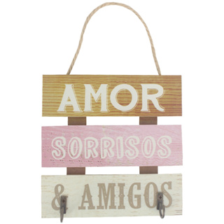 Placa Decorativa 2 Ganchos Amor, Sorrisos e Amigos em Oferta na Shopee