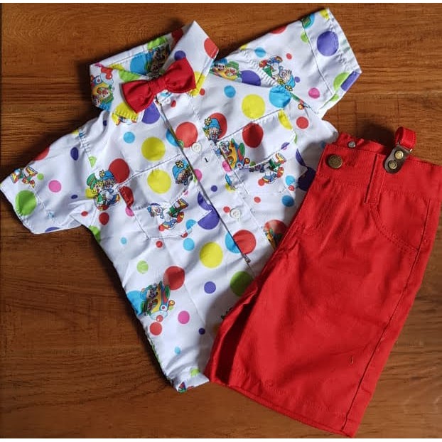 Conjunto Infantil Menino Masculino - Circo - Bermuda com Suspensório + Camisa Temática + Gravata