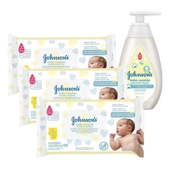 Kit com Johnson's Baby Lenços Umedecidos RN 288 unidades + Sabonete Líquido Corpo e Cabeça 200ml