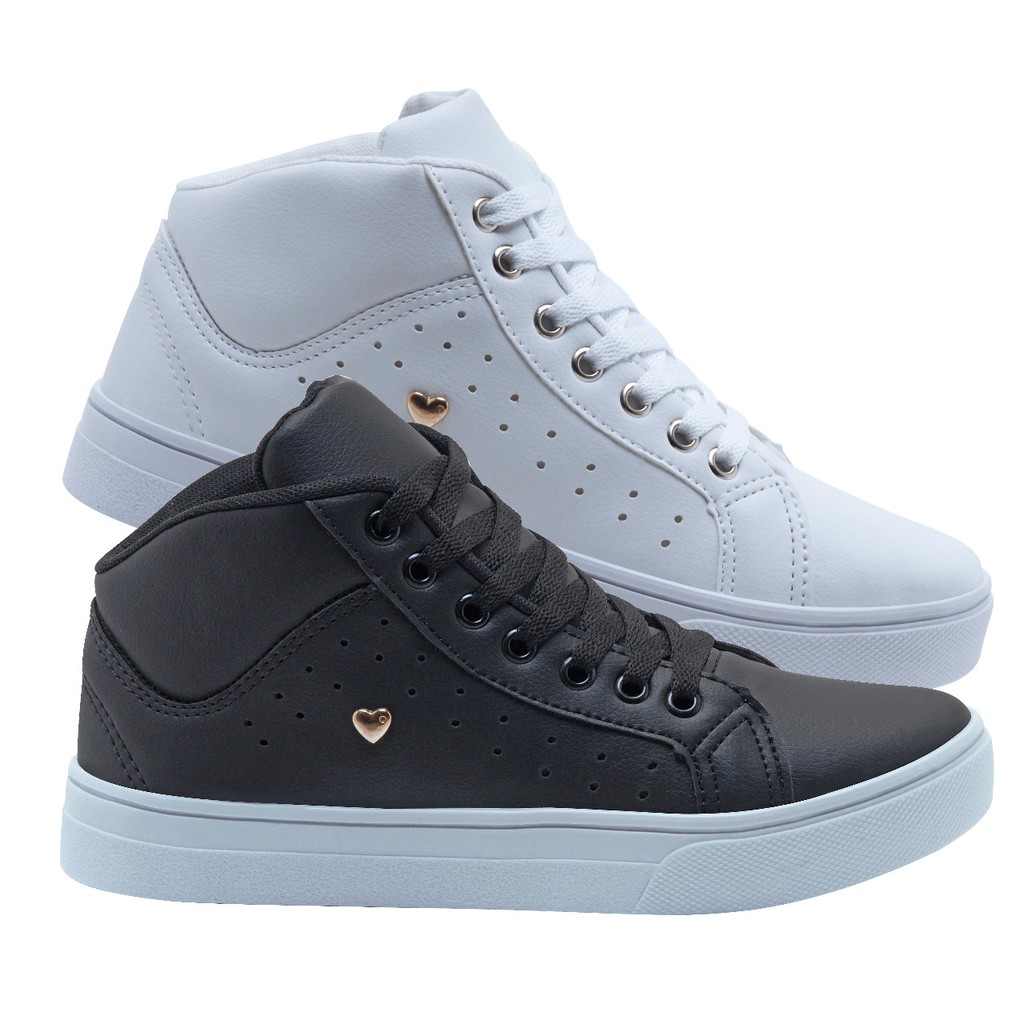 Combo Kit 2 Pares Botinha Feminino Casual Cano Alto Academia Conforto 1932