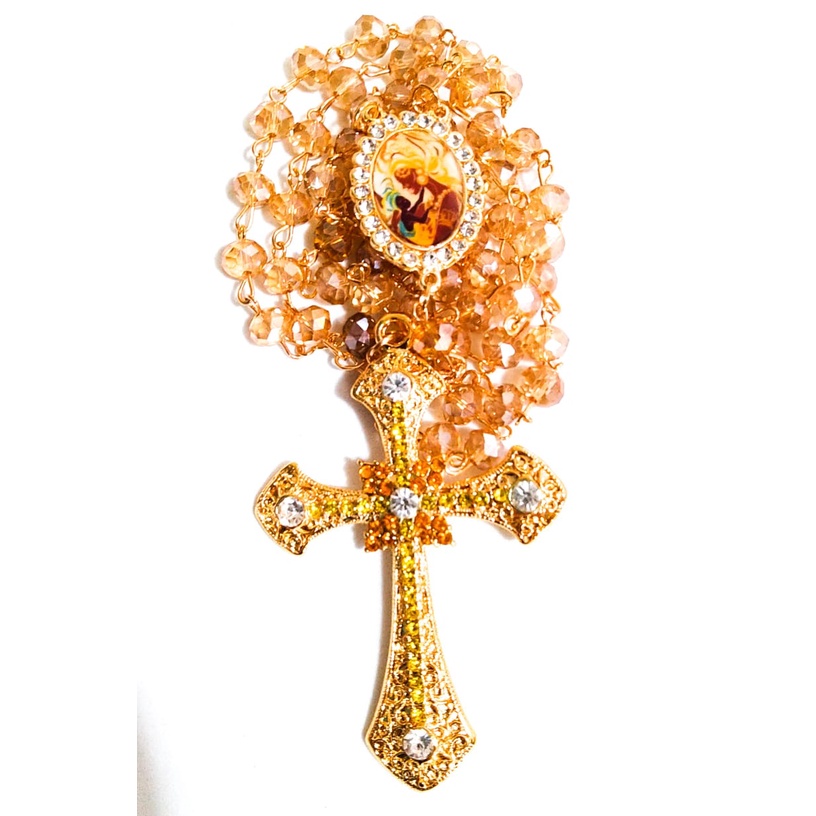 Terço oxum, feito em cristal de 8mm - cruz e entremeio com Strass