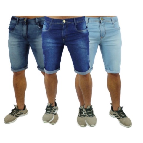 KIT 3 BERMUDAS MASCULINA JEANS ELASTANO MODELOS SORTIDOS PROMOÇÃO COM LYCRA