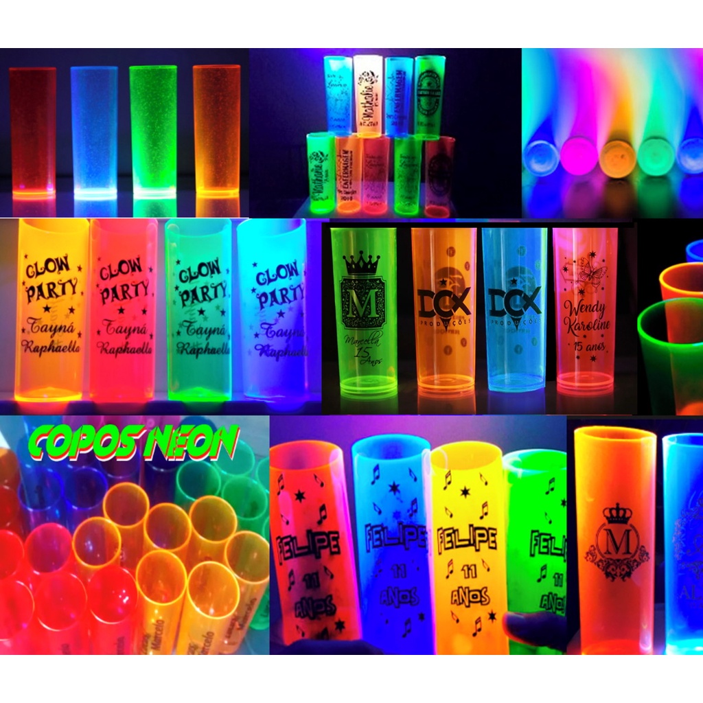 Jogo 50 copos NEON personalizados em Oferta na Shopee