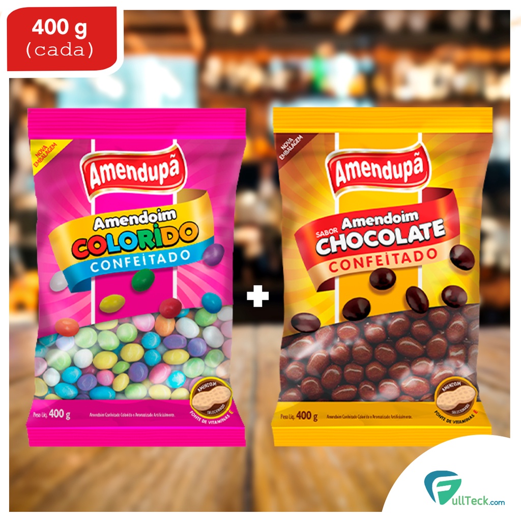 Kit Amendoim Confeitado Chocolate Crocante + Colorido Crocante Amendupã 400g