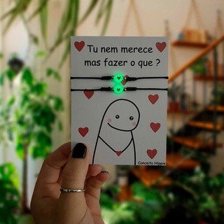 Kit Pulseiras Flork Meme Coração Brilha No Escuro Presente Criativo Casal Amizade Namoro