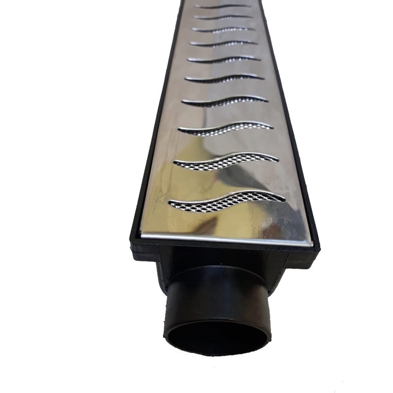 Ralo Linear 6x50 modelo Grelha Inox Polida com Tela Anti Insetos e Coletor Preto - Ficone Reis