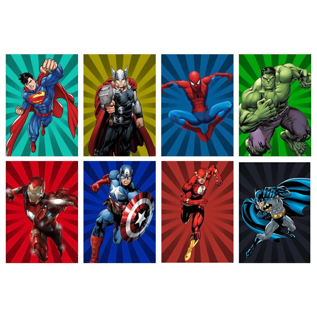 Quadros 21x30  Super Man Homem Aranha Homem Ferro Hulk Thor