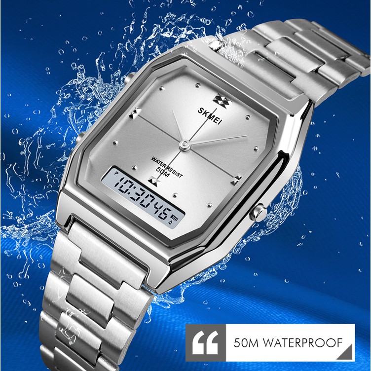 Relógio Skmei Esportivo Vintage Dual Time Japan Dourado Prata À Prova D 'Água Vidro Unissex em Oferta na Shopee