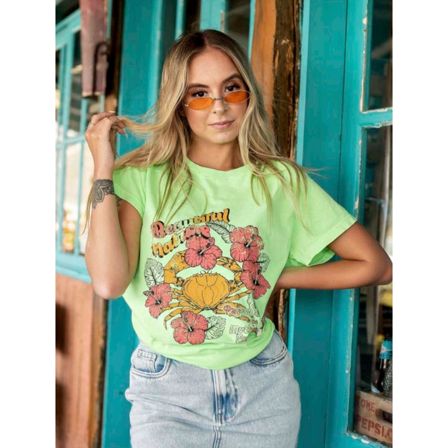 T Shirt Estonada Beautiful Nature Verde Neon Shopee Brasil 