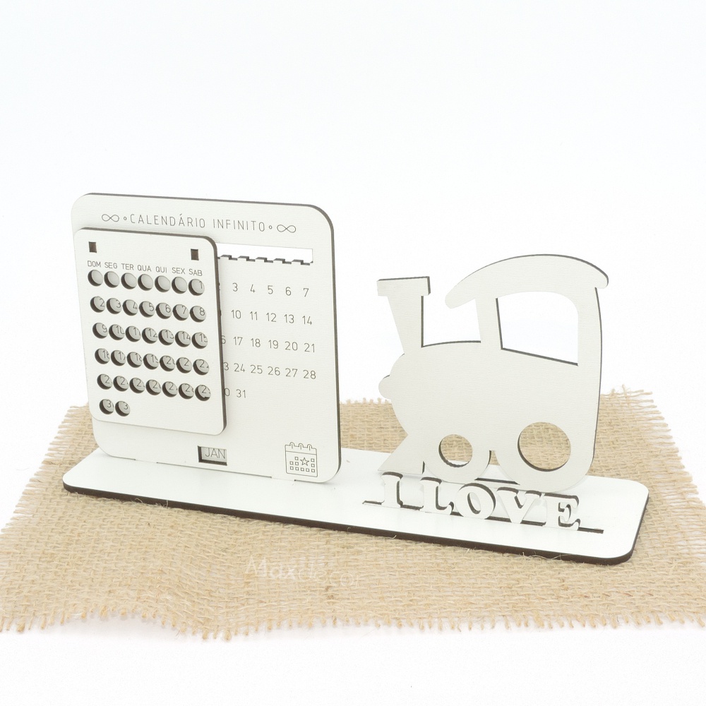 5 Calendário Infinito Personalizado Mdf Branco - Trem