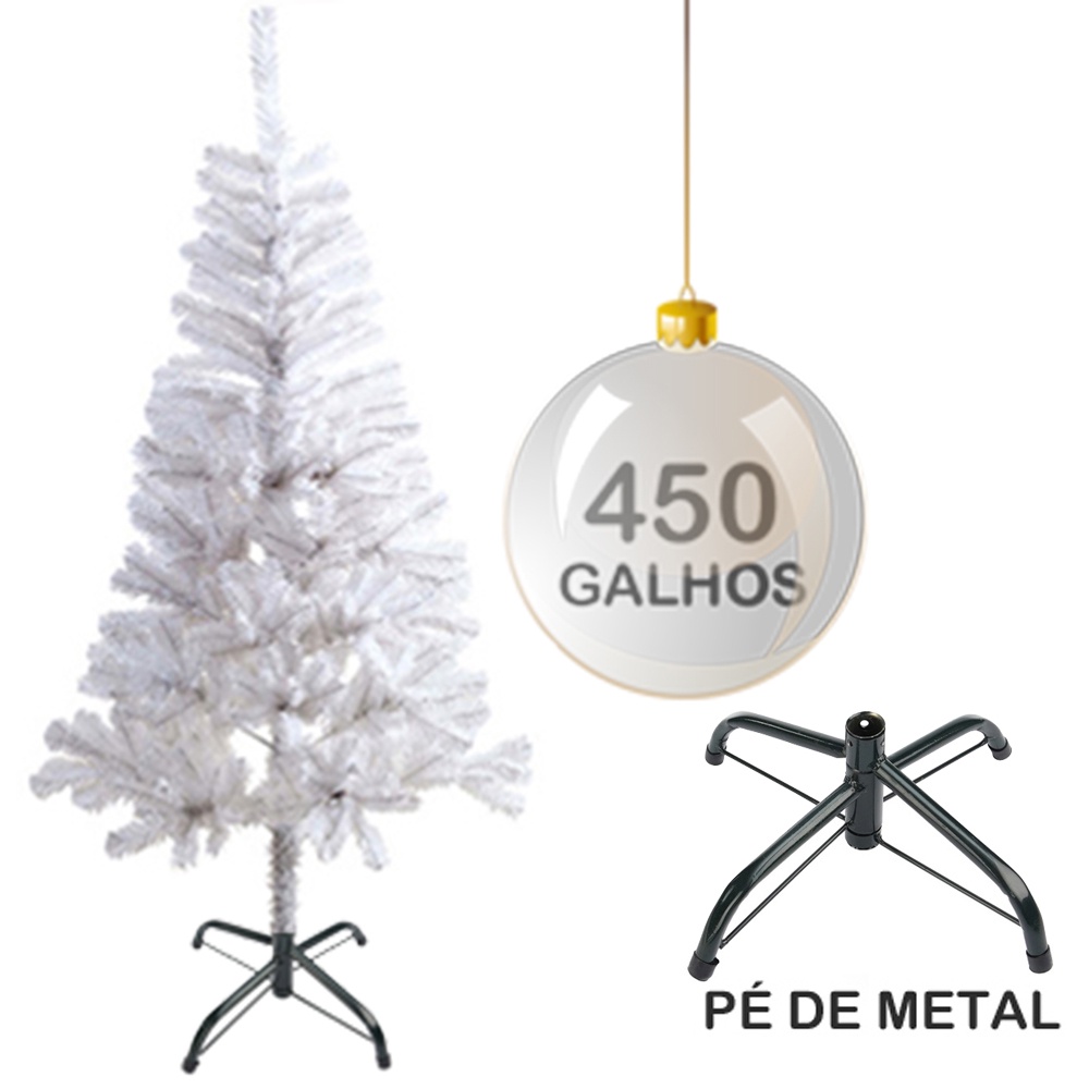 Árvore de Natal Branca 2,10m 450 Galhos Pé de Ferro Super Resistente |  Shopee Brasil