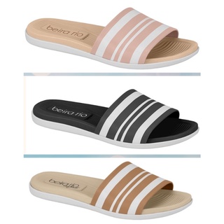 Rasteira Slider Chinelo Tamanco Listras Beira Rio 8260-222 e Preto _ Rosa 8360-203