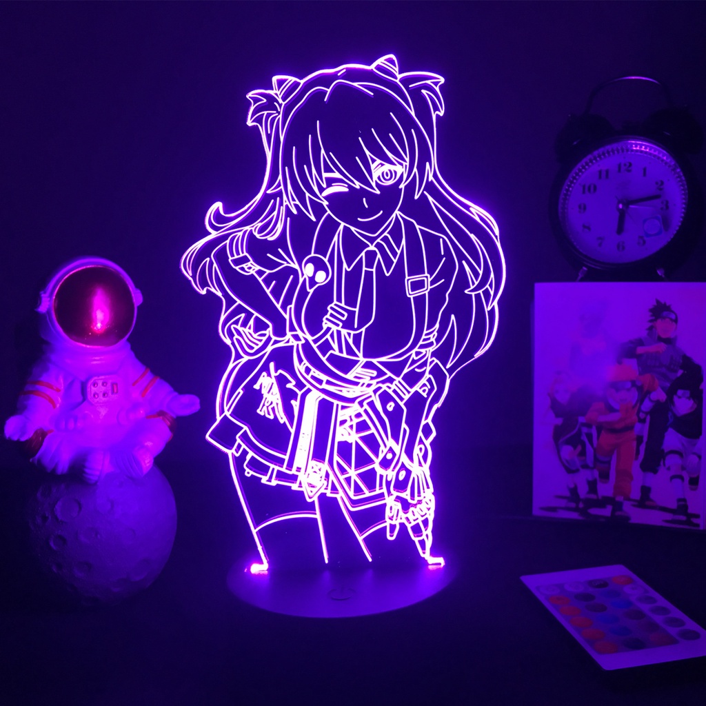 Anime Neon Genesis Evangelion EVA  Asuka Langley Soryu Figure Luminária LED 3D Noturna Presente e Decoração
