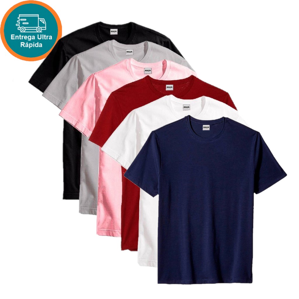 4 Camiseta Gola Masculina Lisa 100% Algodão Básica Camisa Blusa Camisa Atacado Lisa Uniforme Branca Preta Cinza mazashirt