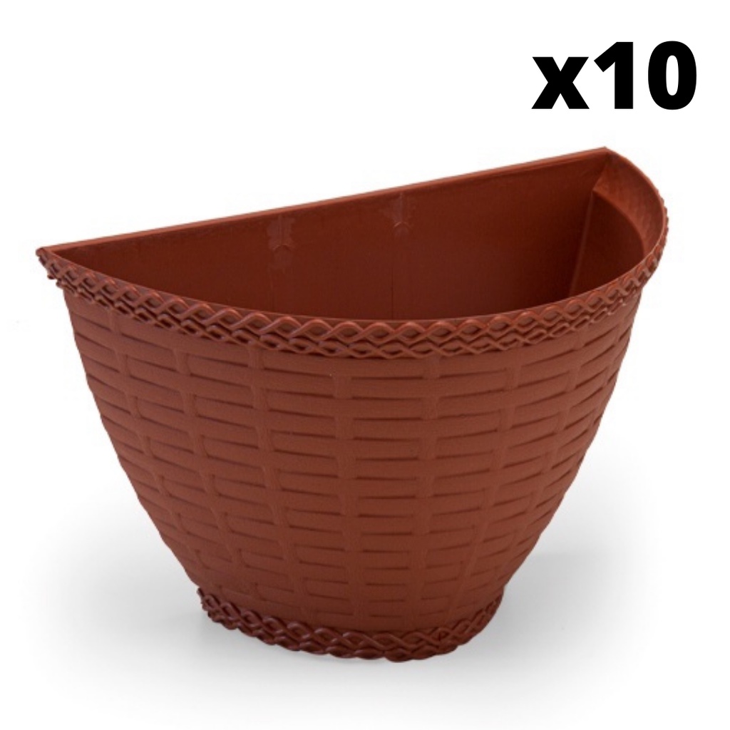 10 Vaso de Parede Cachepot Plástico Modelo Médio Injeplastec - Branco/Marrom/Preto