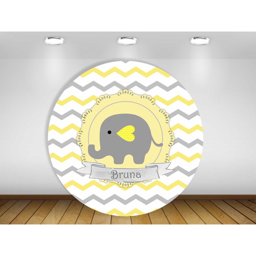 Painel de festa redondo Elefantinho Amarelo Decoração Infantil