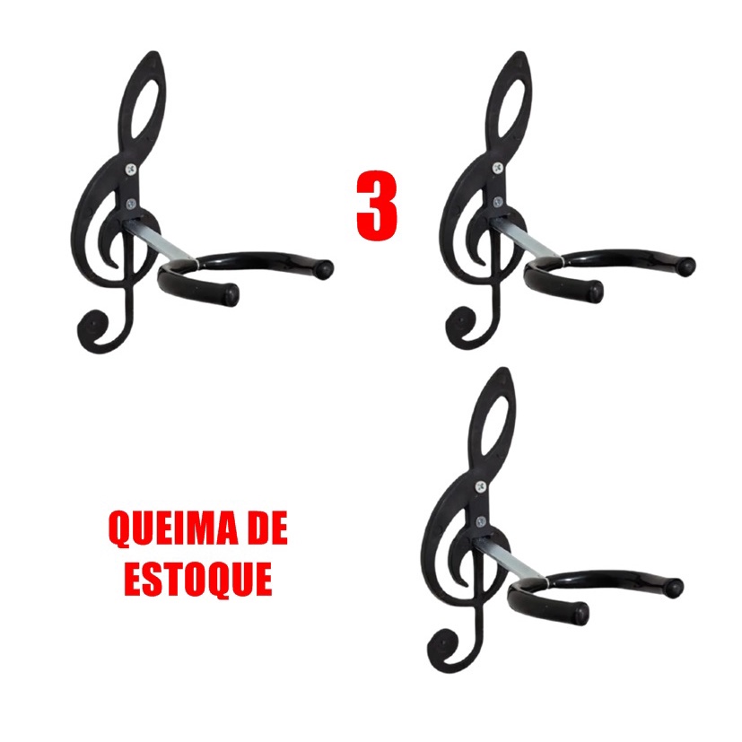 Kit 3 Suportes De Violão Parede, .. Guitarra, Baixo, Cavaquinho,banjo Viola Ukulele Com Clave De Sol