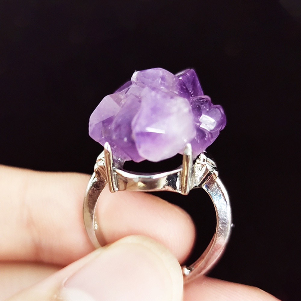 Ametista Natural Conjunto Ametista Pedra Bruta Flor Cristal Anel Requintado Tendência Anel Vitalidade Anel Feminino em Oferta na Shopee