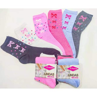 Pacote com 12 Pares De Meias Cano Longo Feminina em Oferta na Shopee