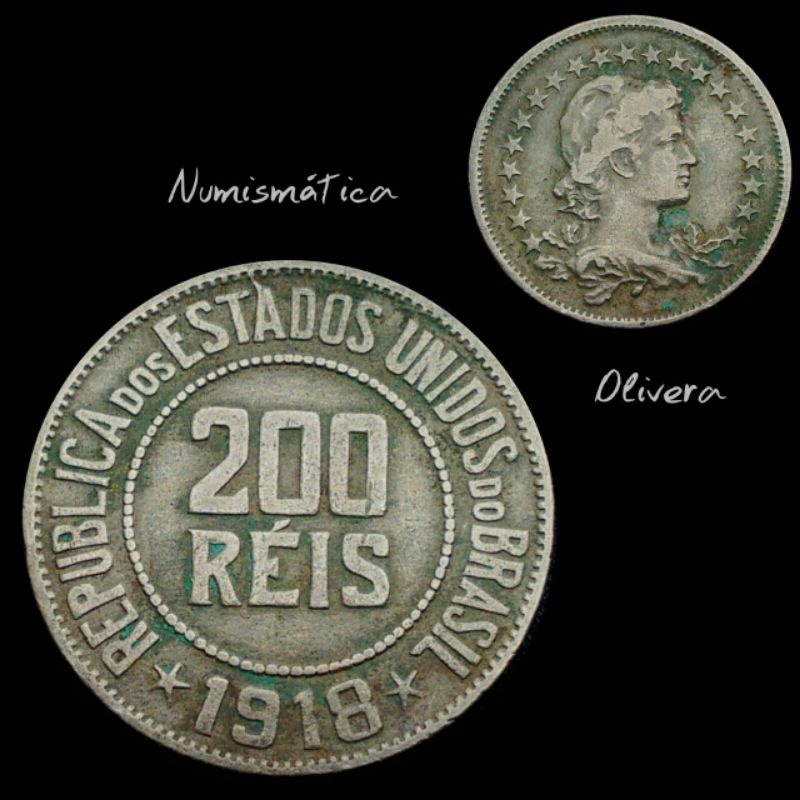 L.: 0112 - Moeda antiga 200 réis 1918 - Brasil.