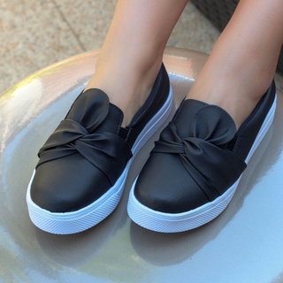 Tênis Slip On Feminino Bia Calçados Trançado Napa Preto