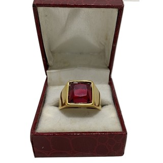 Anel Pedra Vermelha Masculino Banhado A Ouro 18k Comendador Dedeira Luxo Top