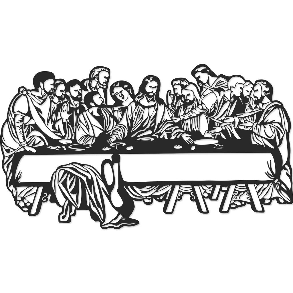 Quadro Decorativo Vazado Santa Ceia MDF 3mm Preto Fosco