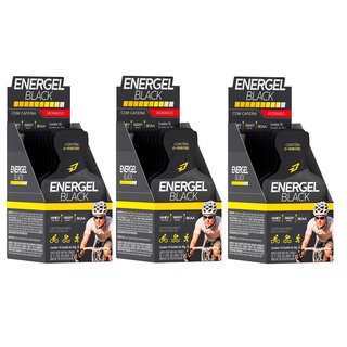Kit 3 Gel Energel Black 10 Sachês Bodyaction Carb Up Sabor MORANGO Bcaa Waxy Maize Whey protein