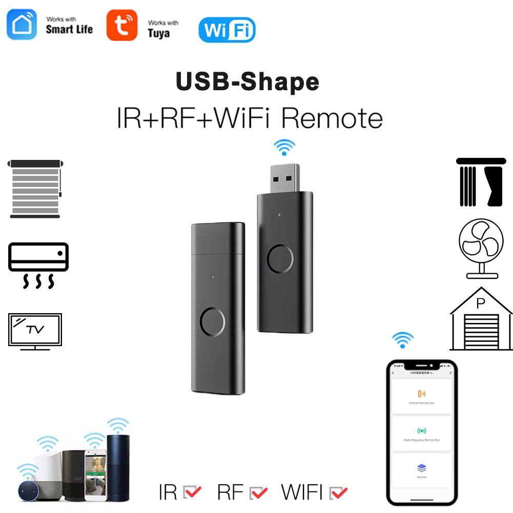 Controle remoto universal Tuya WiFi USB RF + IR infravermelho radiofrequência USB suporte para controle remoto