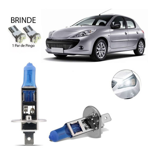 Jogo Lampada Super Branca Farol Alto 8500k Peugeot 207 2012