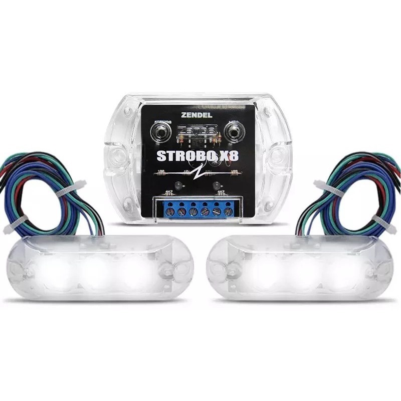 Kit Strobo Automotivo Led Branco X8 2 Farois A Prova Dagua
