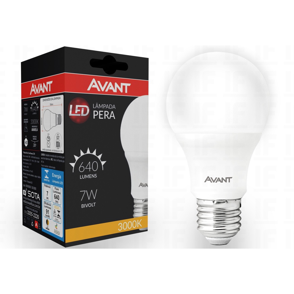 Lampada Led Bulbo E27 Pera 7w Bivolt 3000k Avant