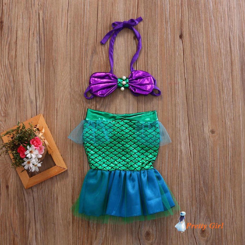 3 Pçs Crianças Bebê Meninas Traje Da Sereia Conjunto Maiô Praia