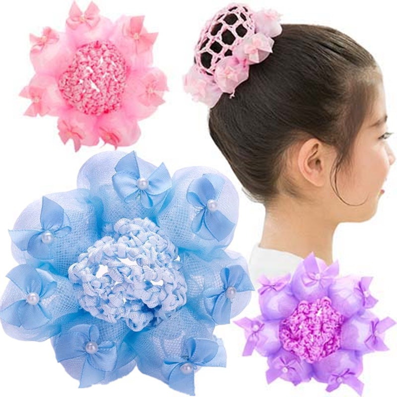 Moda Menina Bola De Cabelo Círculo Dança Cocar Crianças Gravata Borboleta Pérola net Bolso Flor Cabeça